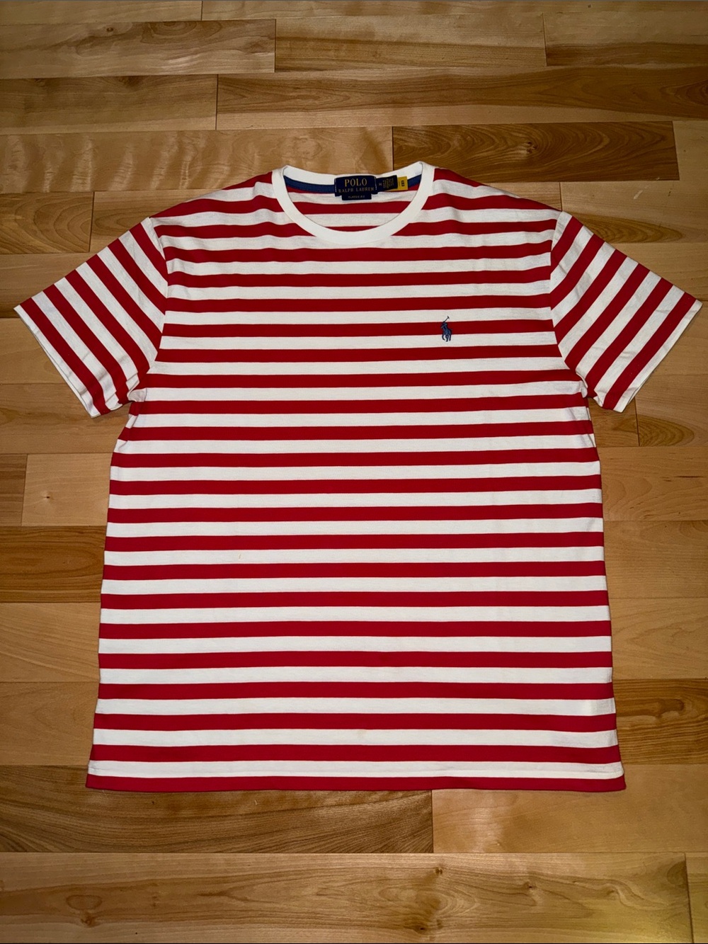 Polo by Ralph Lauren Red & White Striped Crewneck Tee with Blue Pony NWOT M